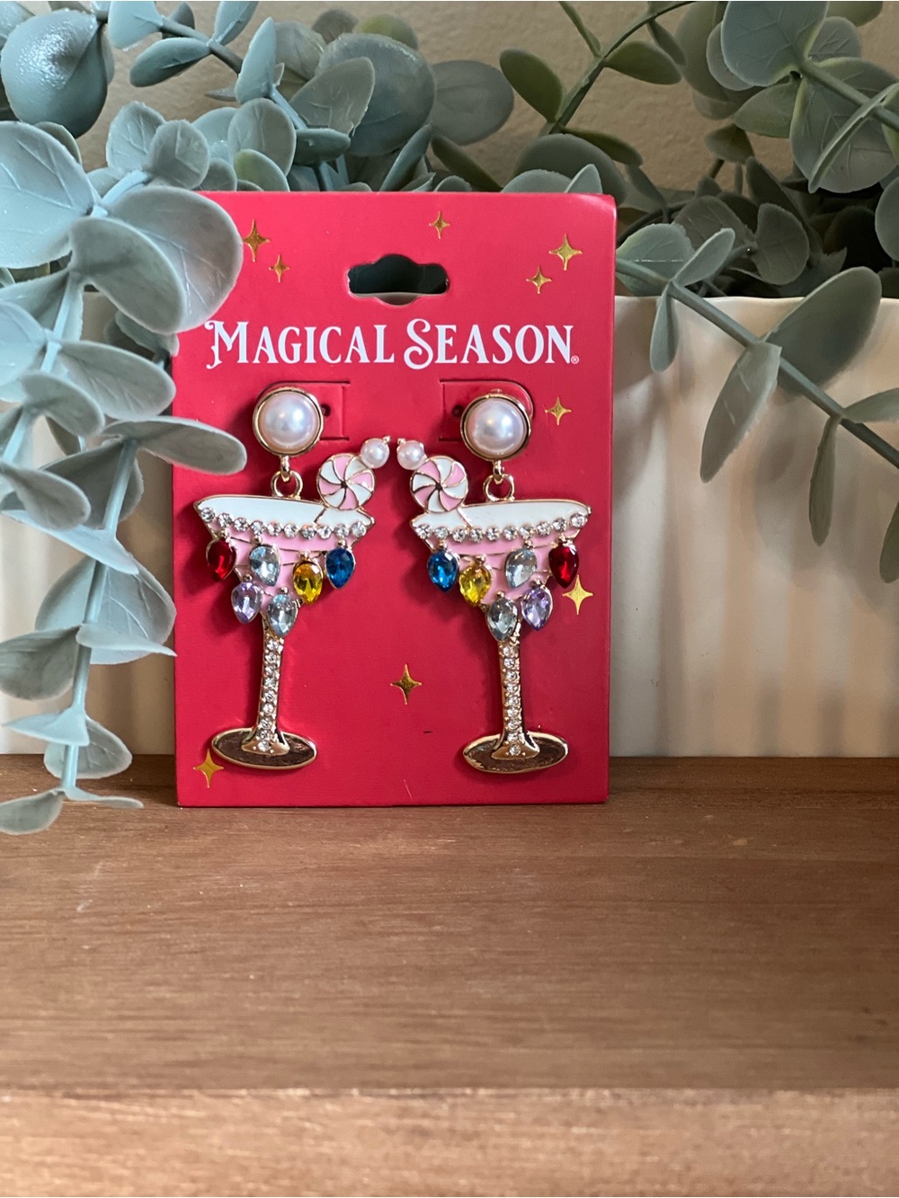 Pink Multicolor Cocktail Glass Drop Earrings